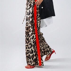 Leopard Print Pants with Red Stripe
